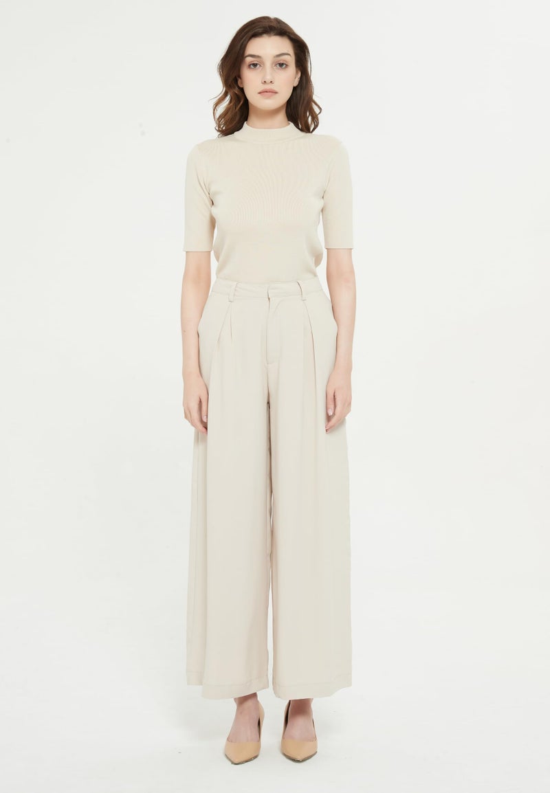 Tronjori Women High Waist Casual Wide Leg Long Palazzo Pants Trousers Regular Size(XS,Summer Beige) - Image 5